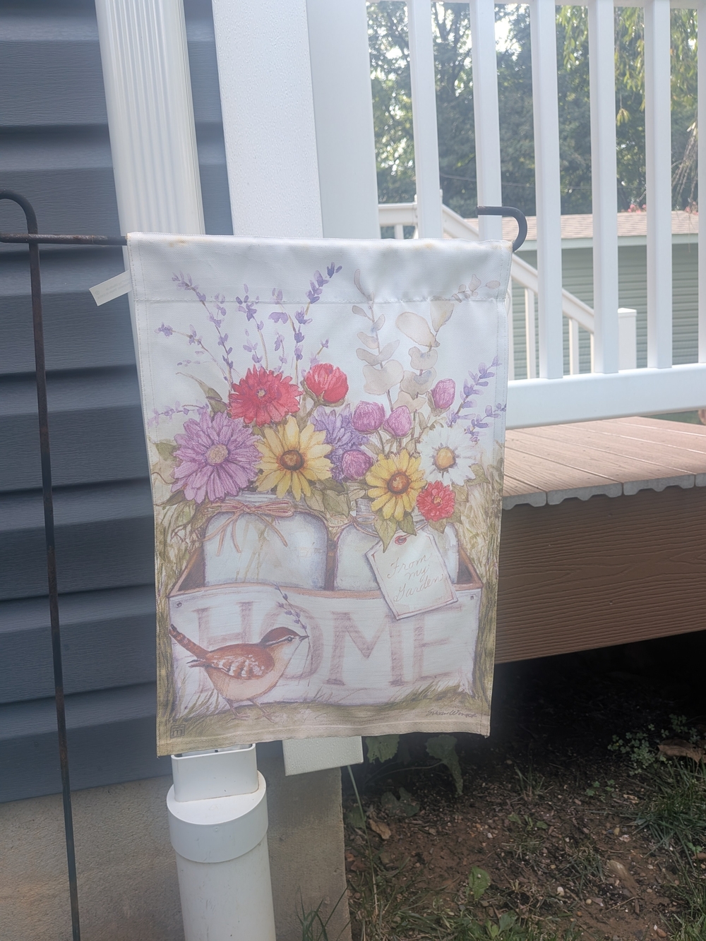 Home Floral Garden Flag - White with Multicolor Bouquet